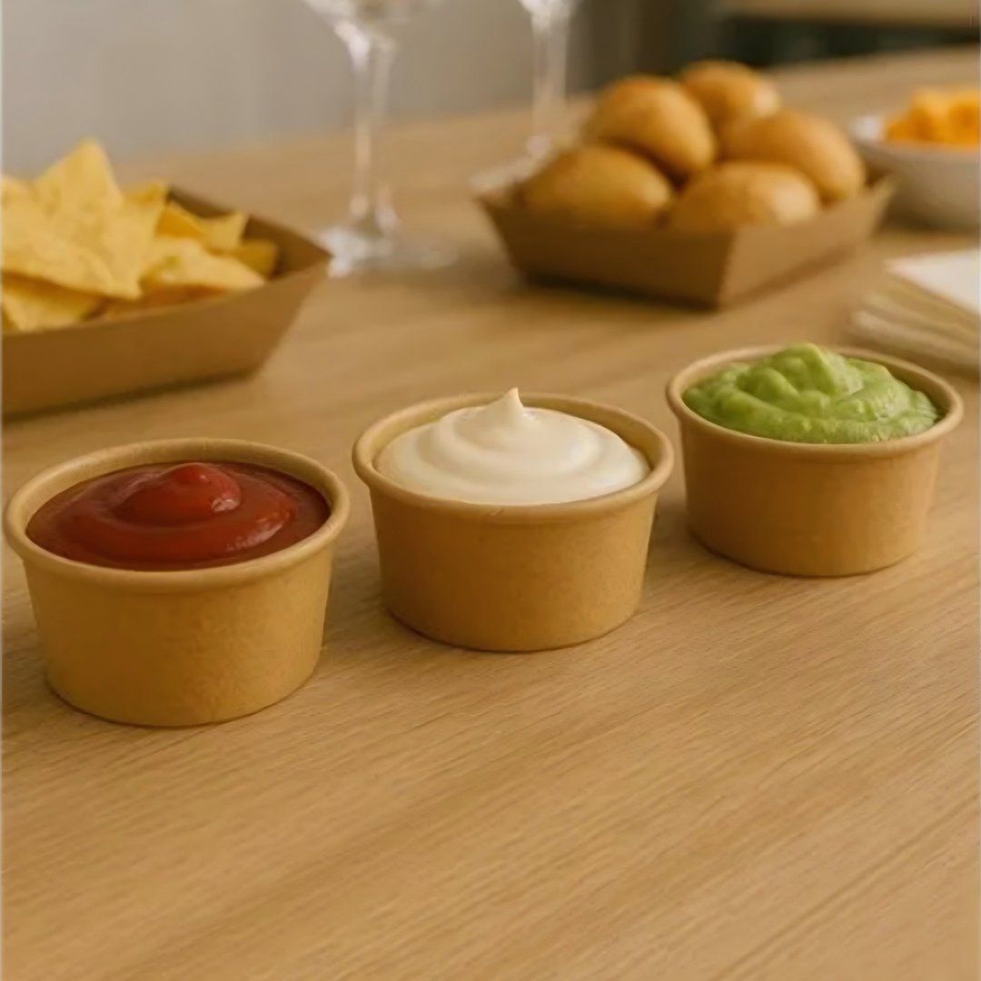 Eco Friendly Environmental Protection Food Grade Single Used Paper Sauce Cup with Lid for Oily Meal Small MOQ Bulk Price Coffee to Go Travel Fired Chicken Chips