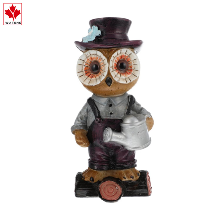 Funny Crafts Resin Owl Holding The Kettle Statue Garden Decor Gifts