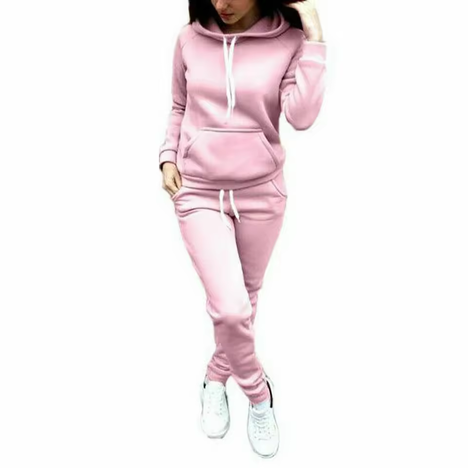Wholesale Women's 100% Cotton Two-piece Tracksuit Set Polyester Hoodie Joggers For Autumn Front Logo Fast Shipping Moq Accepted