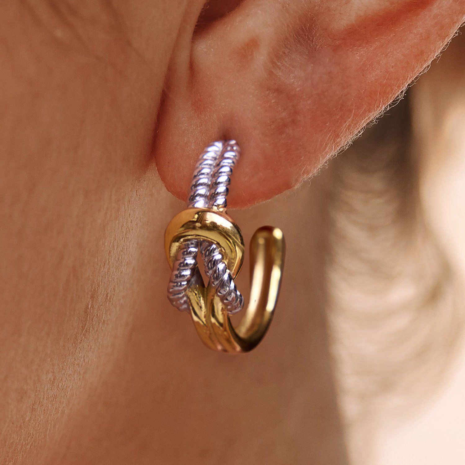 Minimalist Original Knot Design Stainless Steel Two Tone Matching Stud Earrings Wholesale Fashion Jewelry