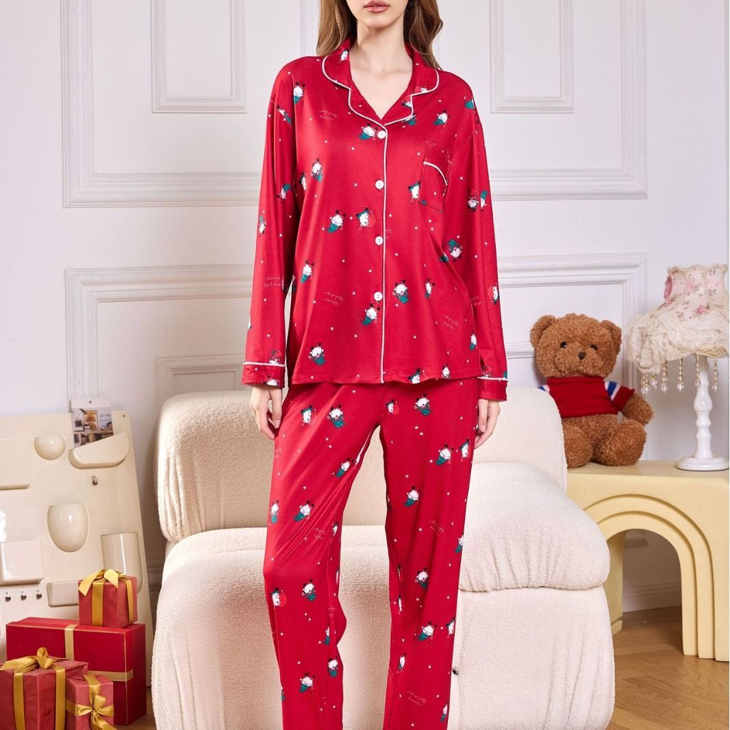 Summer Women′ S Lapel Pajamas Short Sleeve Pants 2PCS Sets Nightwear Milk Silk Terno Pyjamas Housewear