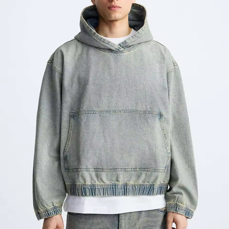 Pullover Sweatshirt Heavy Weight Cropped Hoodie Custom Design Denim Hoodies Y2k Streetwear Boxy Fit Oversized Premium Quality