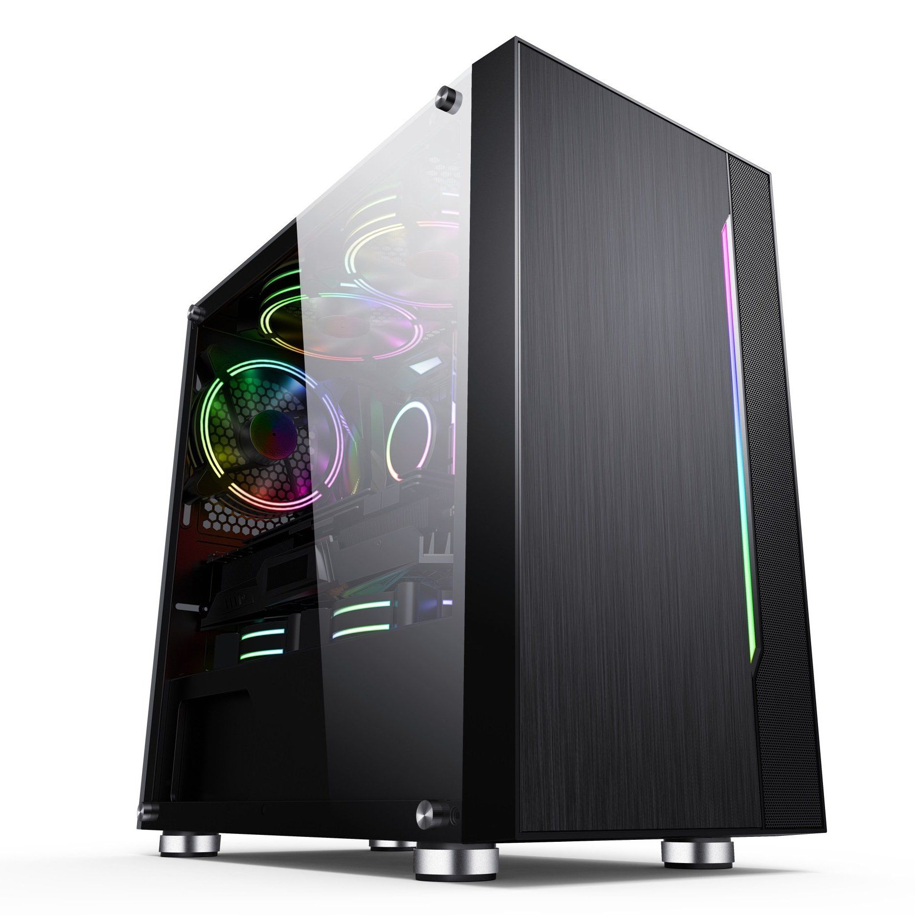 Fashion Wholesale Computer Parts Home Office Computer Case with RGB Strip Design on Front Panel