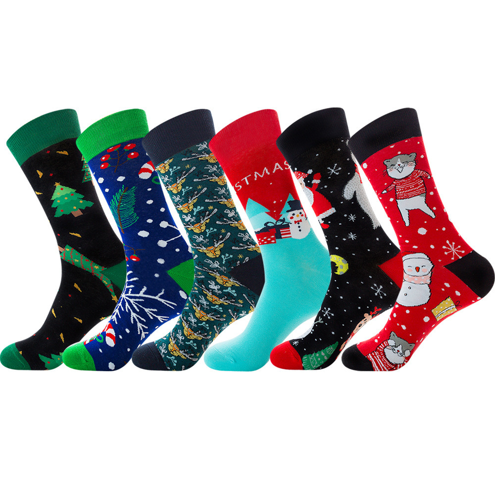 Festive Cotton Socks Featuring Snowman and Santa Designs