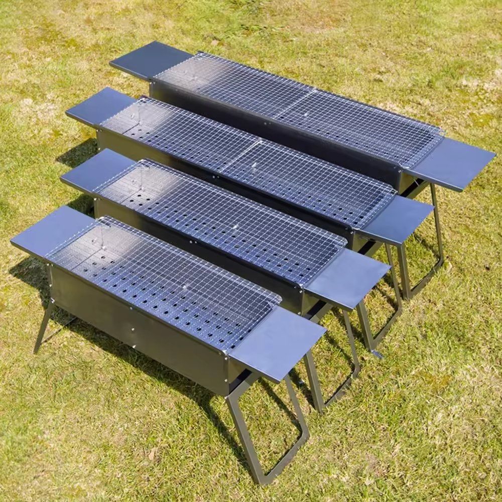 Grill Set Stainless Steel Portable Collapsible Charcoal BBQ Grill with Side Board