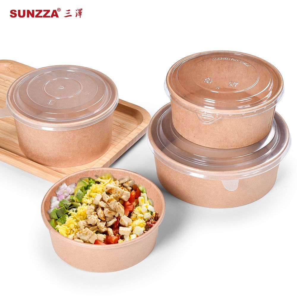 Sunzza Round Brown Kraft Disposable Salad Fruit Food Packaging Box Paper Bowl