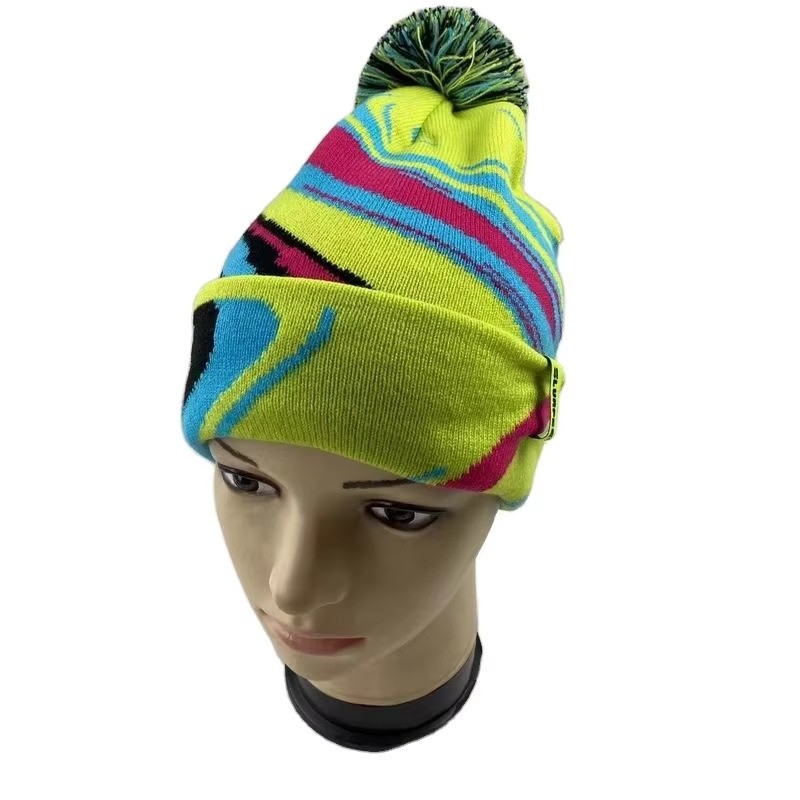 Warm Beanie Knitted Cuffed Hat Printing Common Fabric