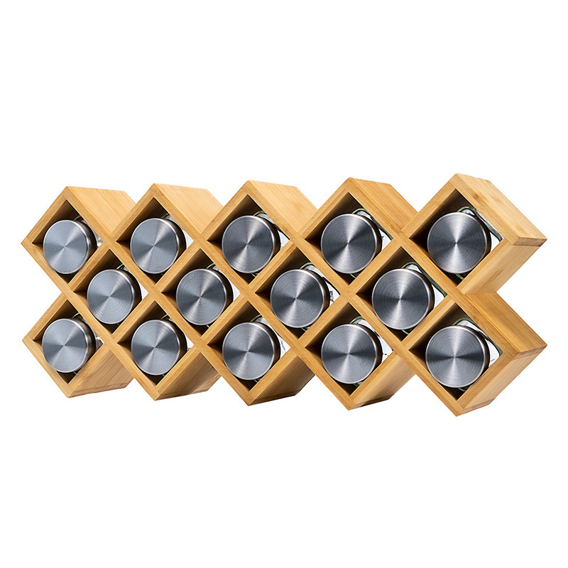 Kitchen Organizer Free Standing & Wall Hanging Spice Storage Bamboo Rack for 3oz 4 Oz Glass Spice Bottle Jars