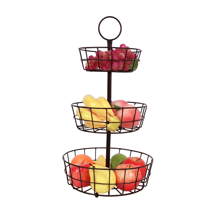 Iron Metal Wire Fruit Bowl Storage Kitchen Counter Detachable 3 Tier Fruit Basket for Countertop or Hanging