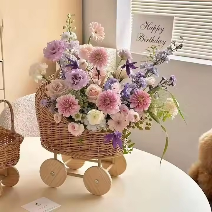 Baby Stroller Flower Box Modern Flower Vase Stroller Basket Rattan Vase Decoration Home Oem Odm Accepted From Vietnam Wholesaler