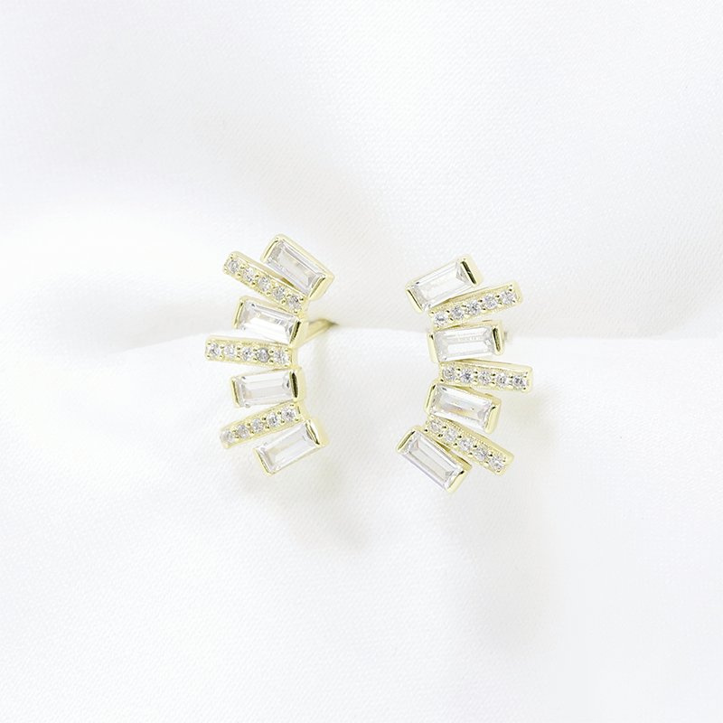 Fashion Earrings Manufacturer Stud Climber Earrings Baguette Stud Earring CZ 18K Gold Plated Wholesale