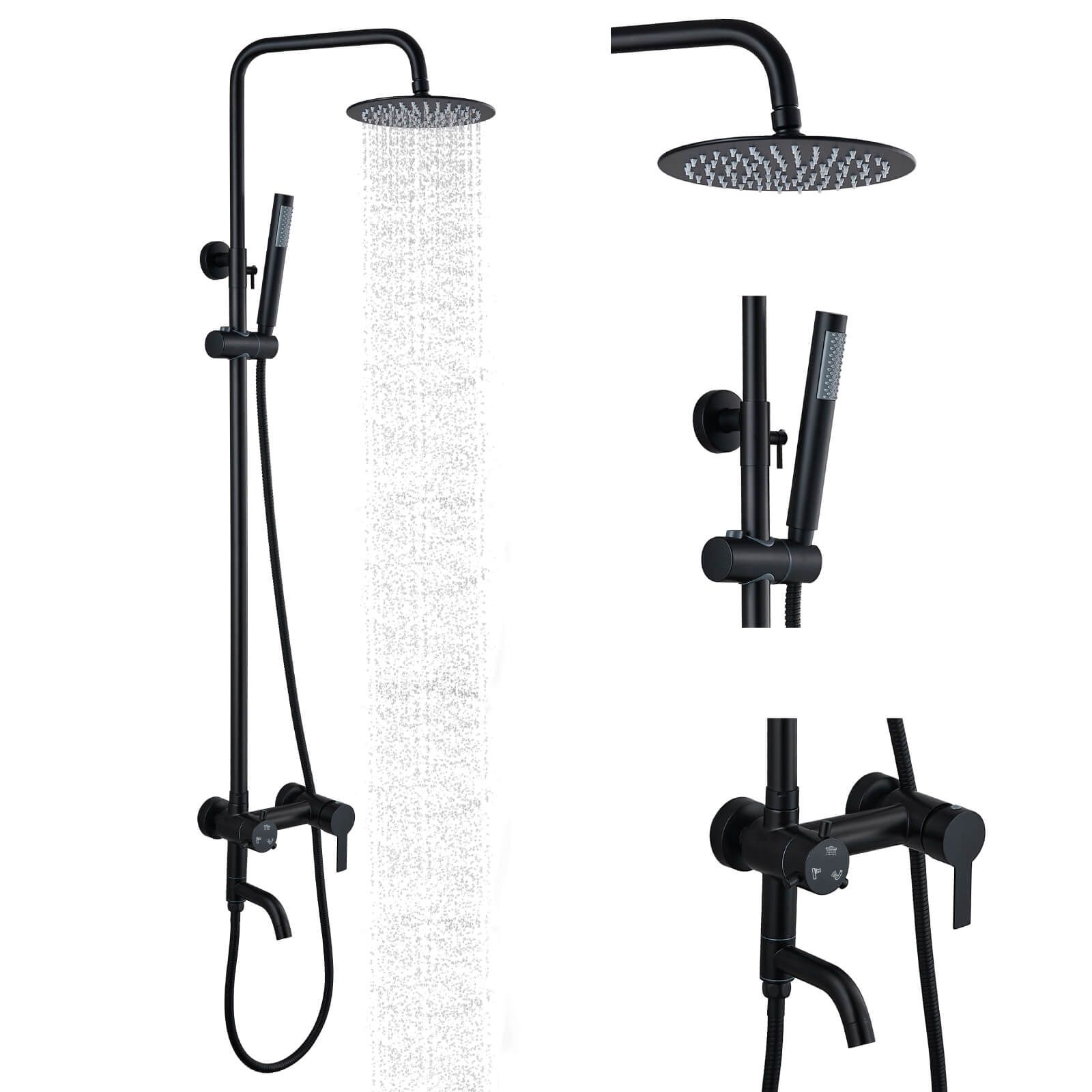 Matte Black SUS304 System Combo Set Rainfall Single Handle High Pressure Hand Spray Wall Mount 2 Dual Function Outdoor Shower Fixture