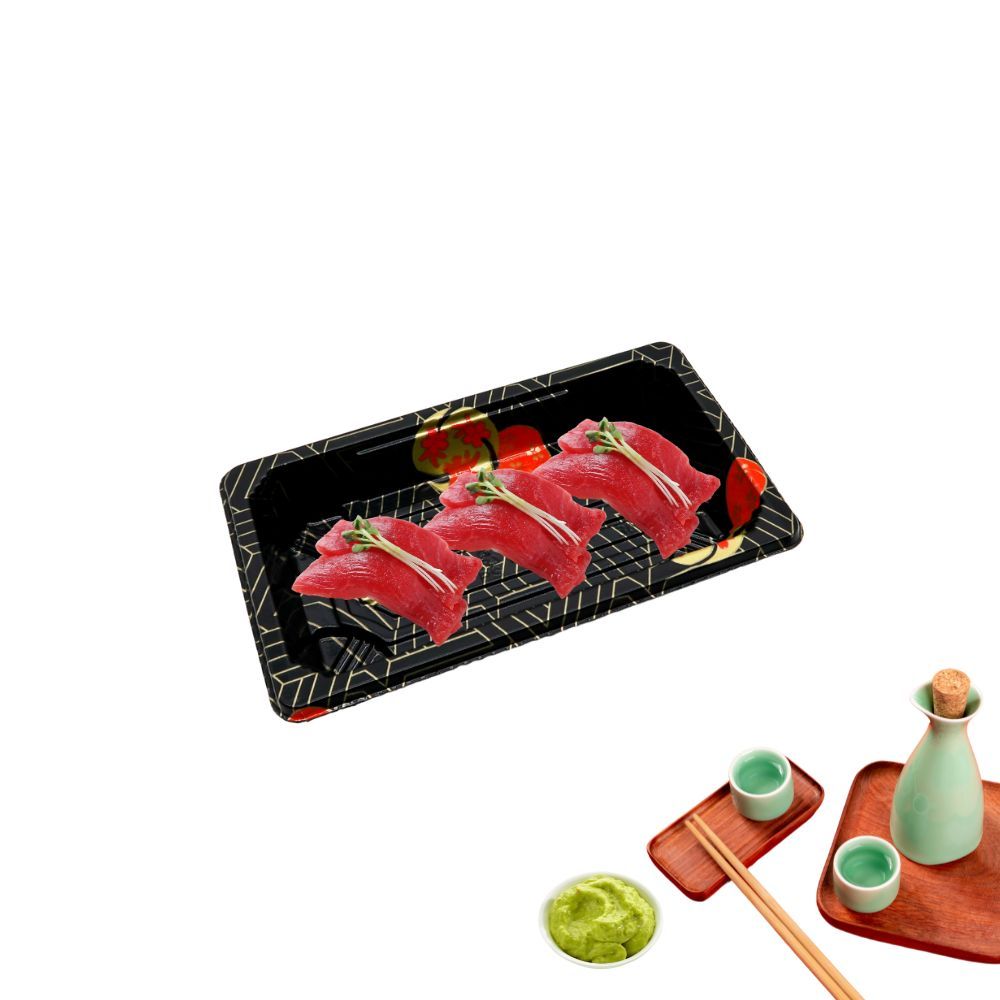 Wholesale Factory Price Disposable Snack Food Packaging Food-Grade Plastic Sushi Food Container Rectangular Sushi Tray with Lid