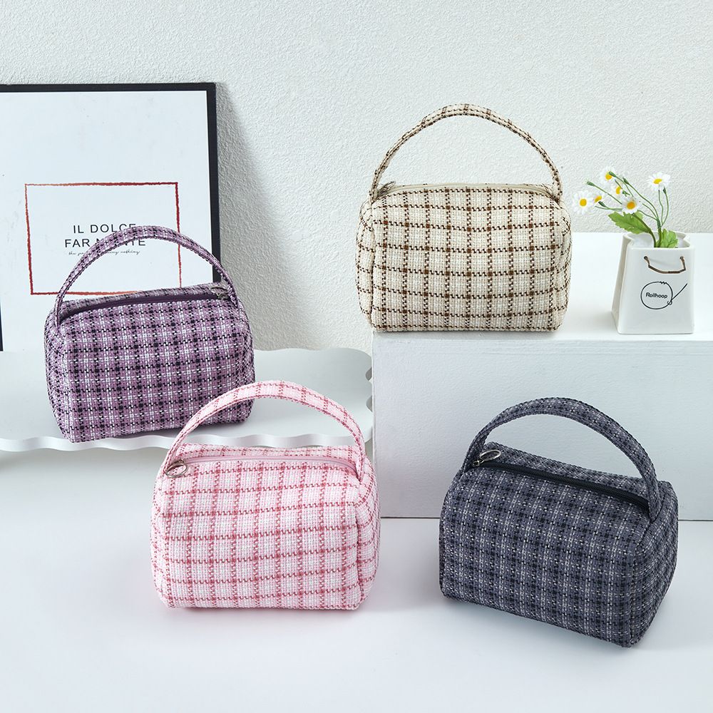 Hot Sale High Quality Fashion Plaid Tweed Women Cosmetic Bag