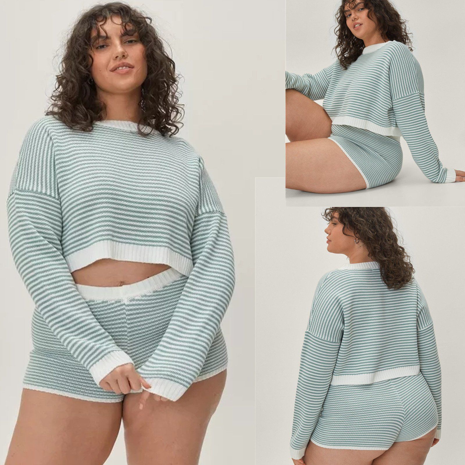 Supplier China OEM AAA Qualified New Hot Plus Stripe Relaxed Knitted Women Leisure Household Women Loungewear