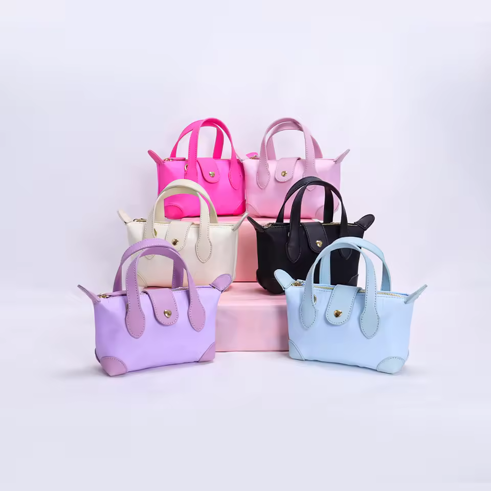 Keymay Low Moq Zipper Travel Mini Nylon Tote Pouchette Crossbody Bag Waterproof Solid Nylon Pink Shoulder Crossbody Tote Bags