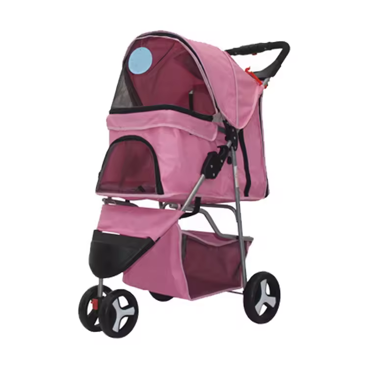 Pet Supplies Pet Stroller 3 Wheels Cat Dog Cage Stroller Travel Folding Carrier