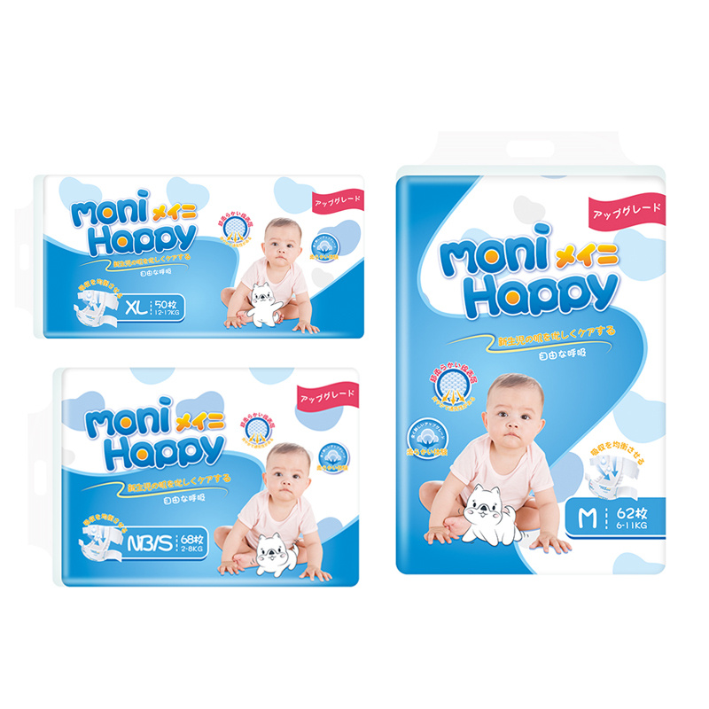 Soft Breathable Disposable Baby Diapers Premium Nappies Wholesale Top a Moni Happy Diaper Baby Diapers