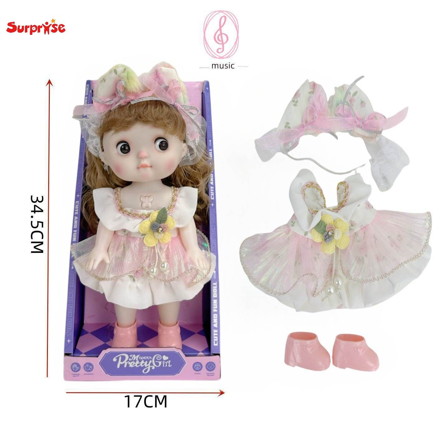 Beauty Princess 34cm Dress up Kids Dolls Toys with Music Light