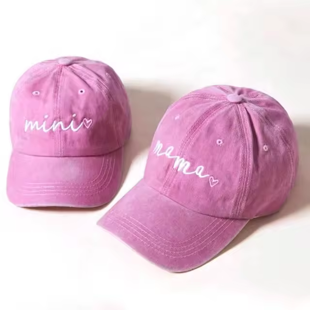 Rts 2pcs Set Hot Sell Summer Washed Cotton Mommy And Me Style Caps Embroidery Mama And Mini Baseball Cap Adjustable