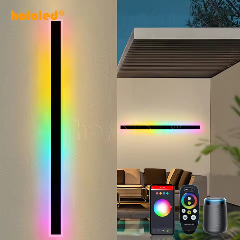 Hofoled Garden Outdoor Waterproof Led Linear Wall Light Rgbw Dimming Smart Home Wall Sconce Lights Intelligent Wifi App Square