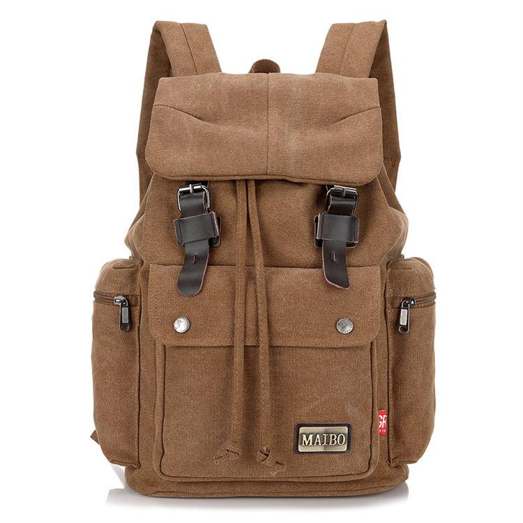 Customised Vintage Fashion Shoulder Travel Hiking Waterproof Zipper Polyester Lining Thick Canvas Backpack For Men