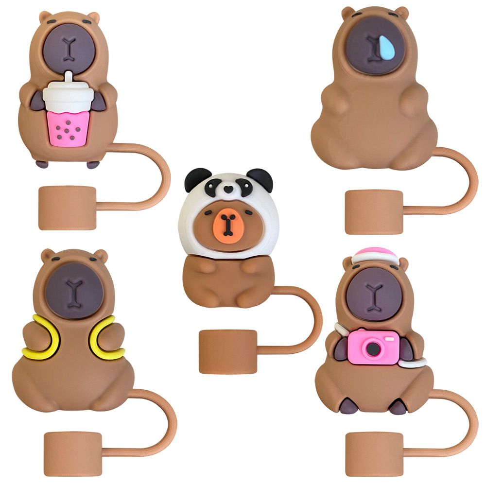 Hot-Selling Capybara Water Pig Set Straw Cap 10mm Dust-Proof Straw Plug Temu Amazon Bestseller