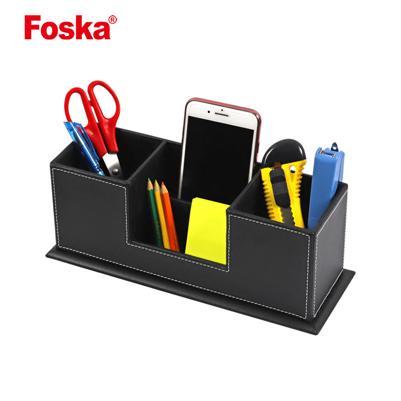 Foska PVC Multipurpose Office School Stationery Black Desktop Organizer