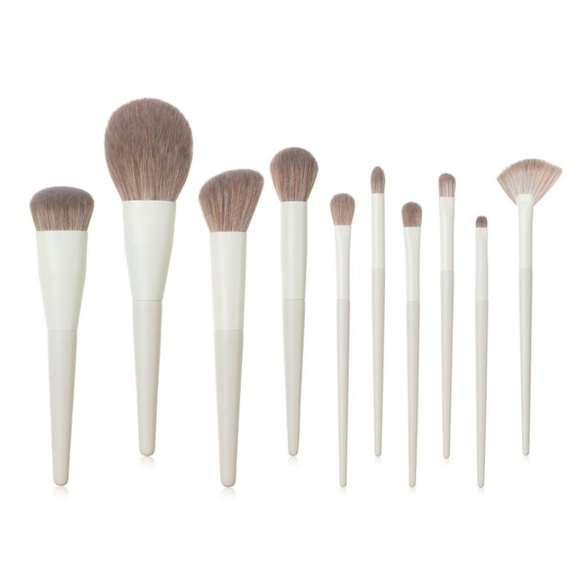 Hotselling Delicate 10PCS Wooden Handle Brush Blending Powder Liquid Cream Face Brush Factory Make up Brush