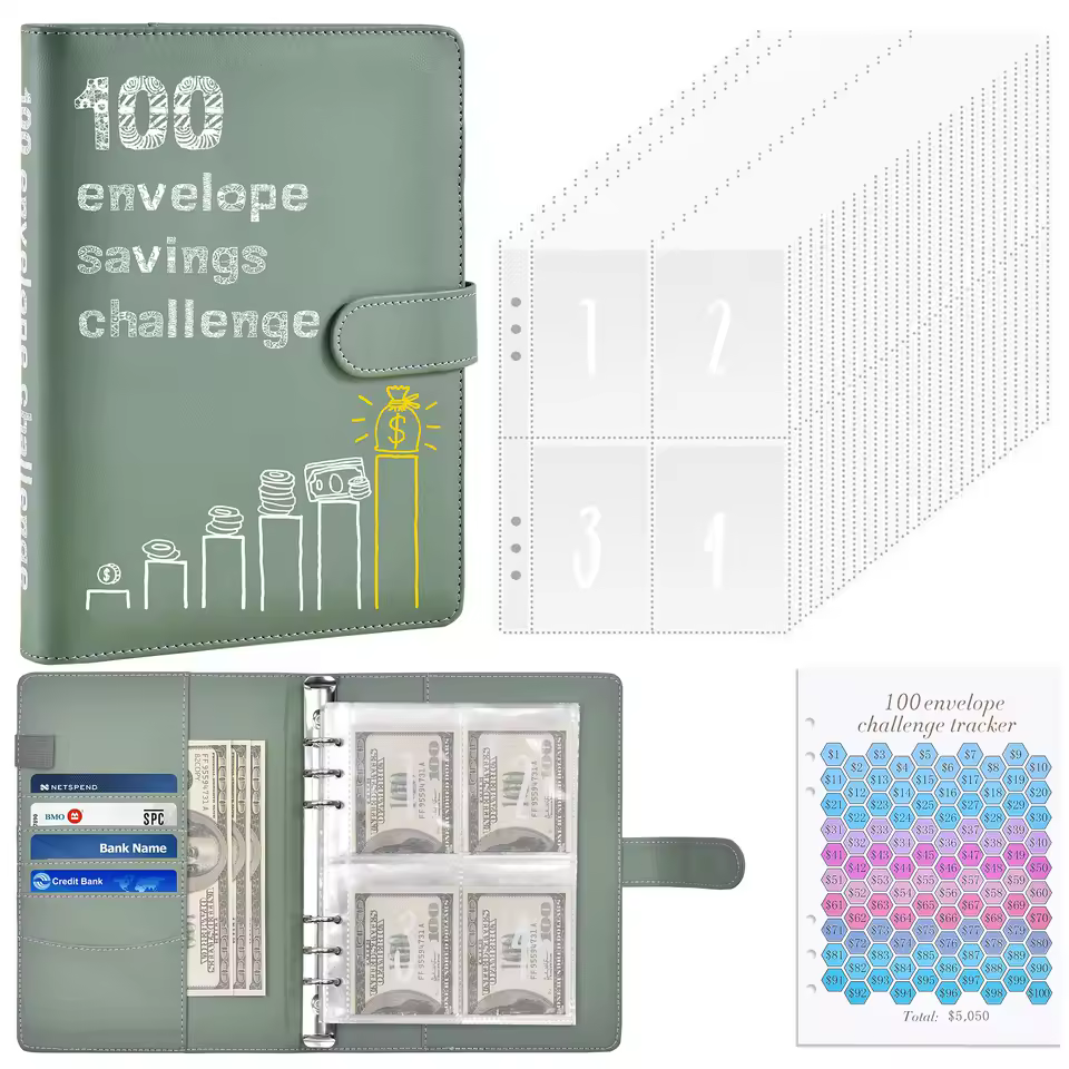 100 Envelopes Money Savings Challenge Binder Planner Sets Students Notebooks Journal Suppliers Budget Binder With Clear Envelope