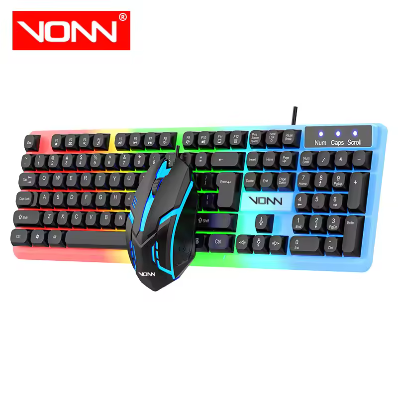 Von350 Rgb Backlit Gaming Keyboard And Mouse Combo Full-size 104 Key Wired Keyboard And Mouse Set For Desktop