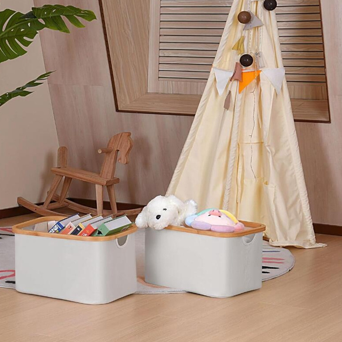 Small Laundry Hamper with Handle Bamboo Storage Organizer