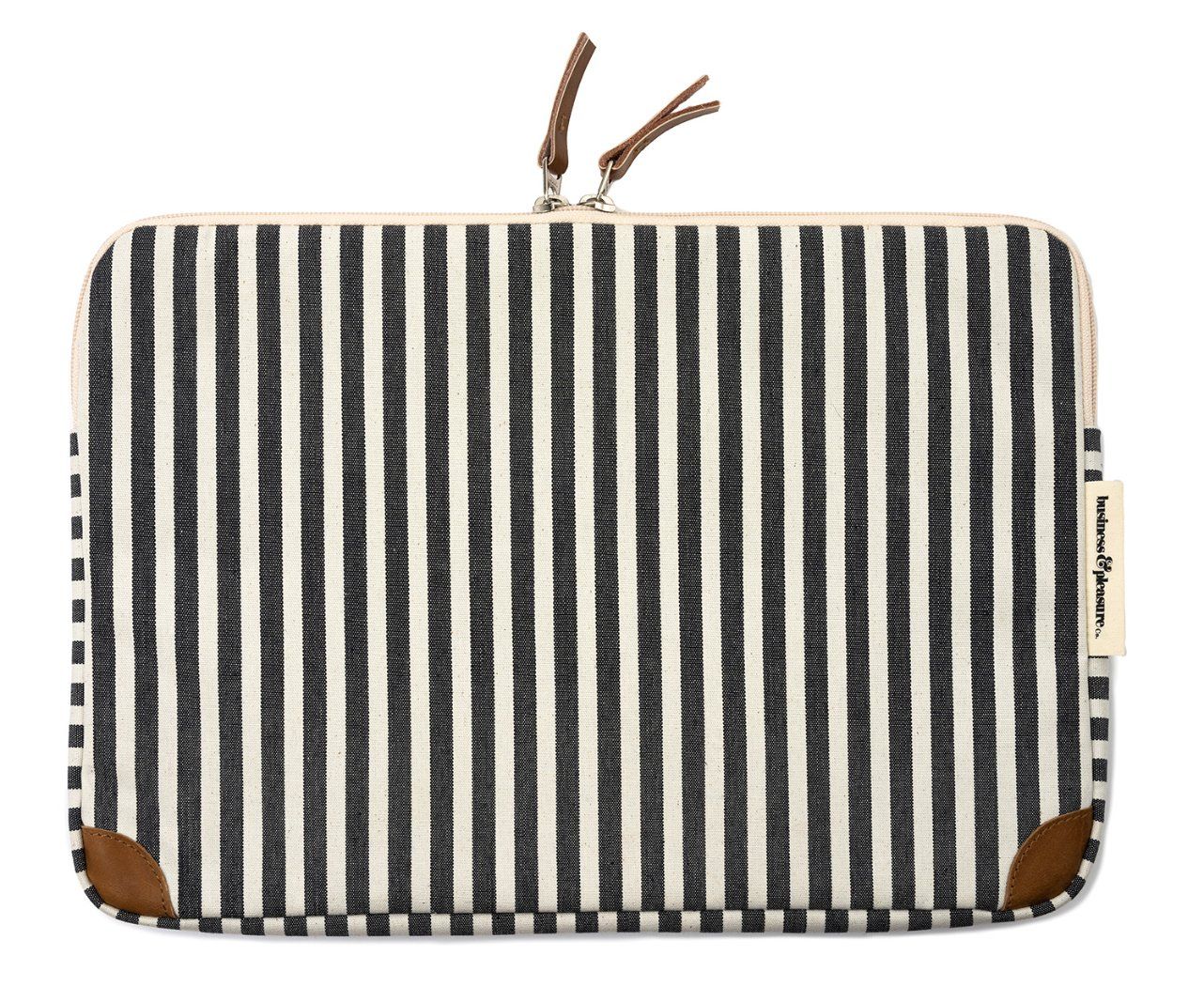 Classic Striped Laptop Sleeve with Leather Accents