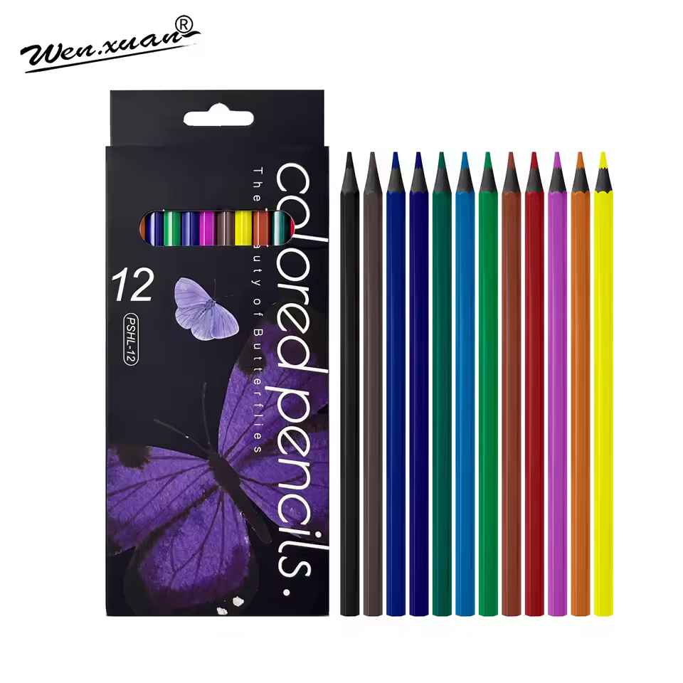 12-color Standard Recycled Plastic Pencils Set Non-toxic Bulk Drawing For Kids Coloring Pencils