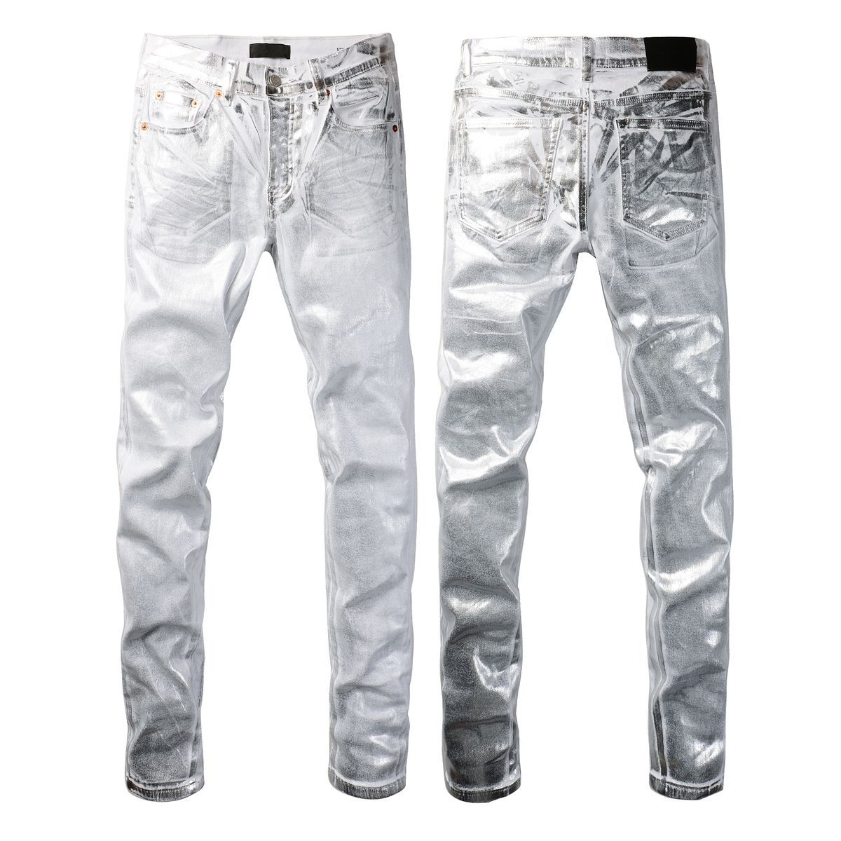 Top Brand Men's White Jeans Fast Shipping Washed Fashion Style with Shiny Lacquer Waterproof for All Seasons