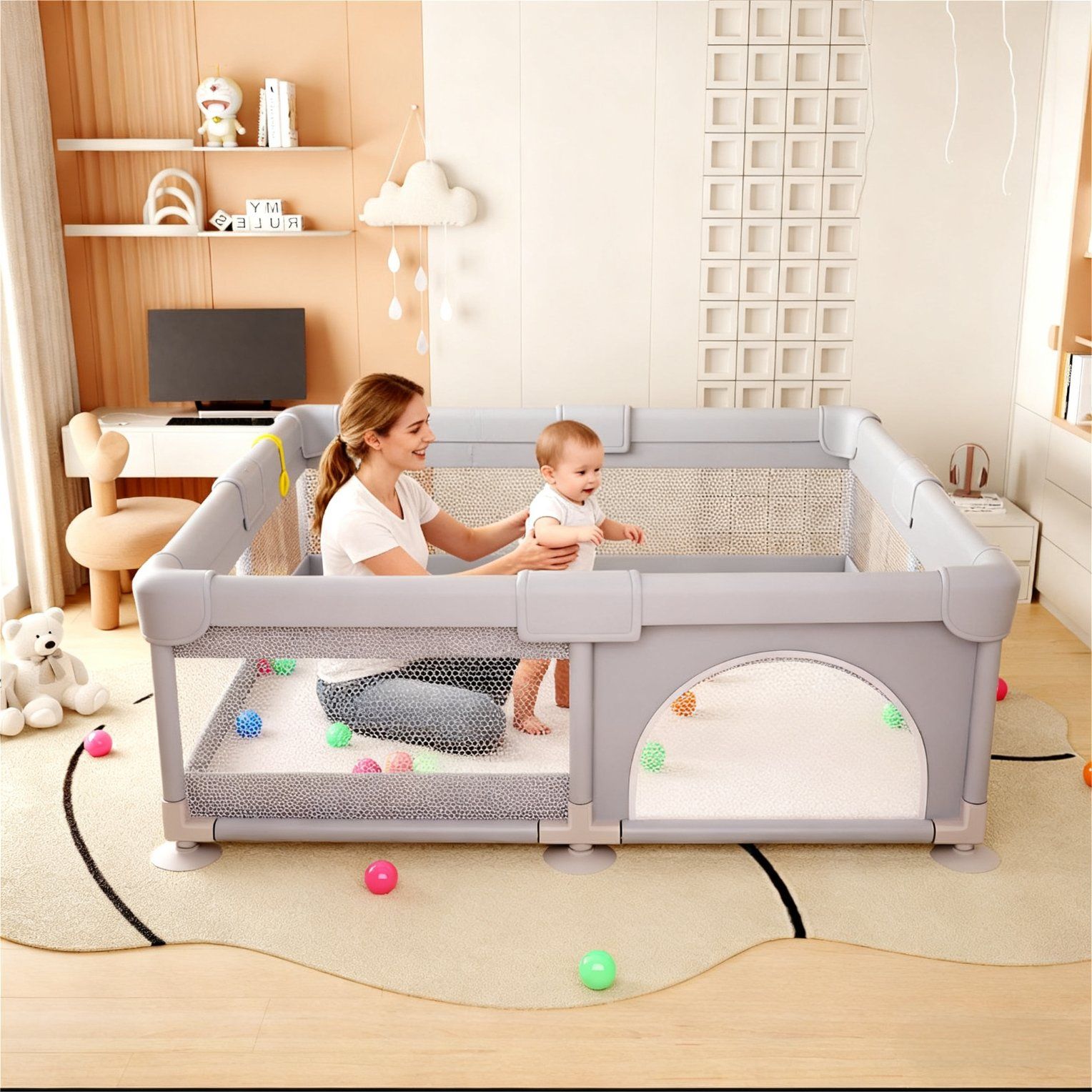 Portable Folding Baby Playpen Soft Breathable Kids Safety Fence Home Use