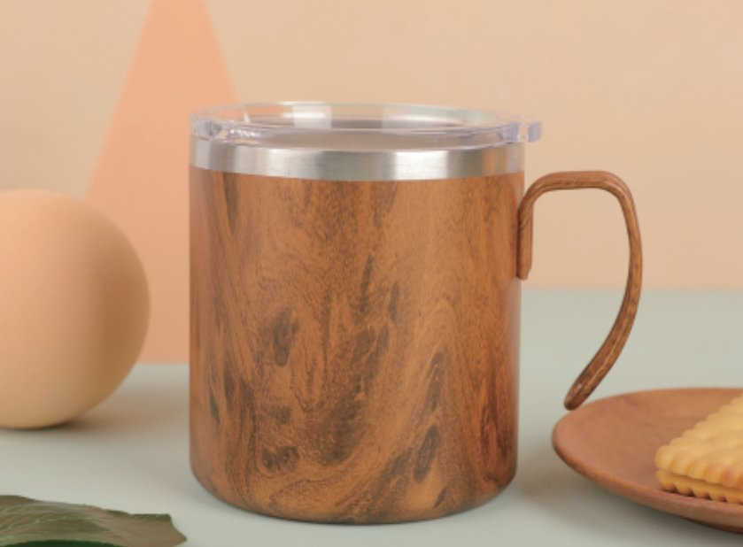 12oz Wood Grain Design Fashionable Coffee Cup Wine Tumbler Double Walled Vacuum Insulated Bottles