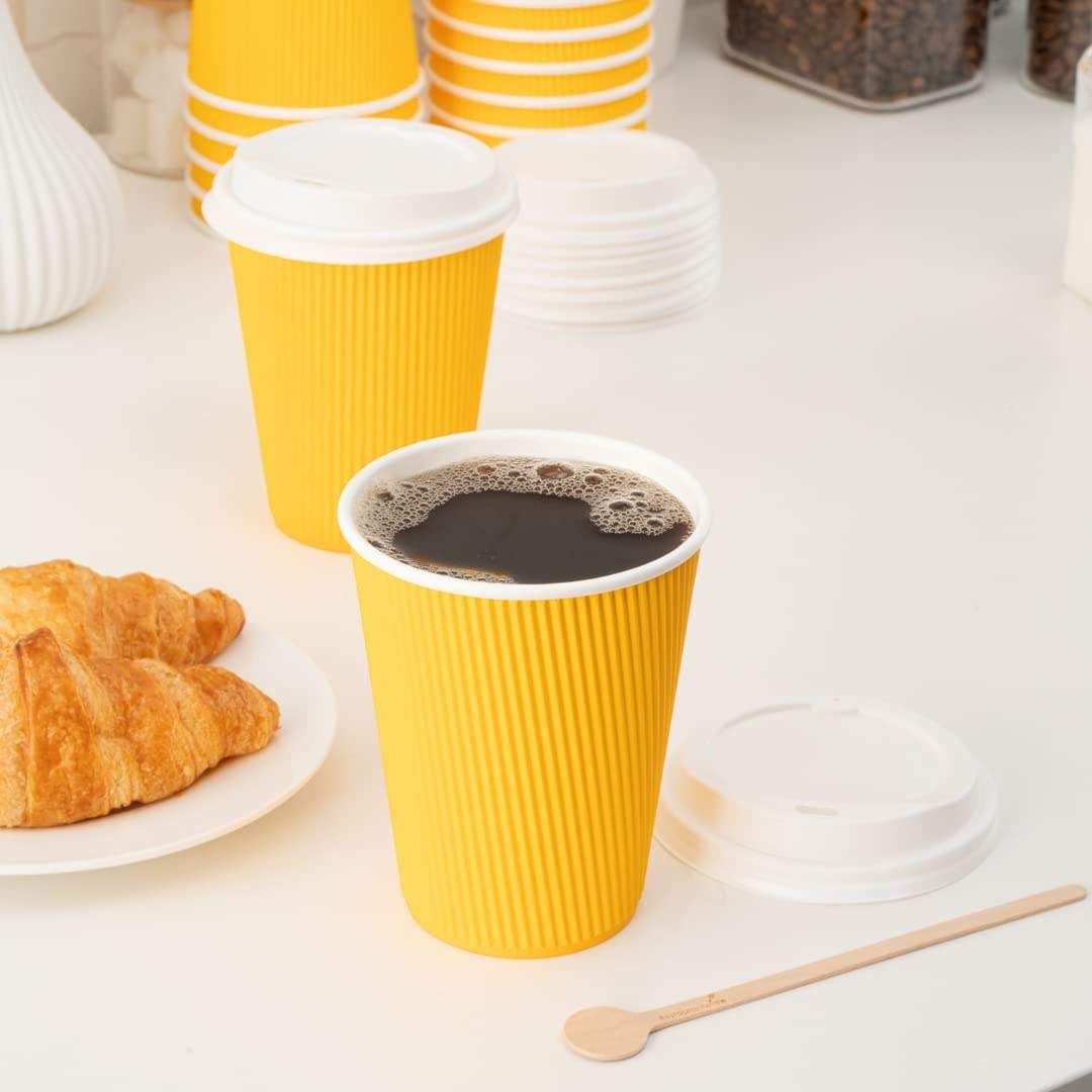 Best Price Wholesale Disposable Hot Drinking Ripple Wall Coffee Paper Cup with Lid Eco- Friendly