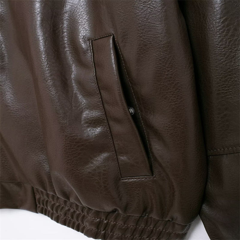 Winter Women's Faux Leather Bomber Jacket Coat