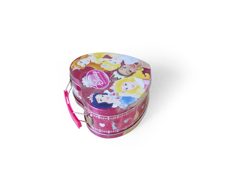 Heart Shaped Lunch Metal Box Tin Suitcase with Plastic Handle