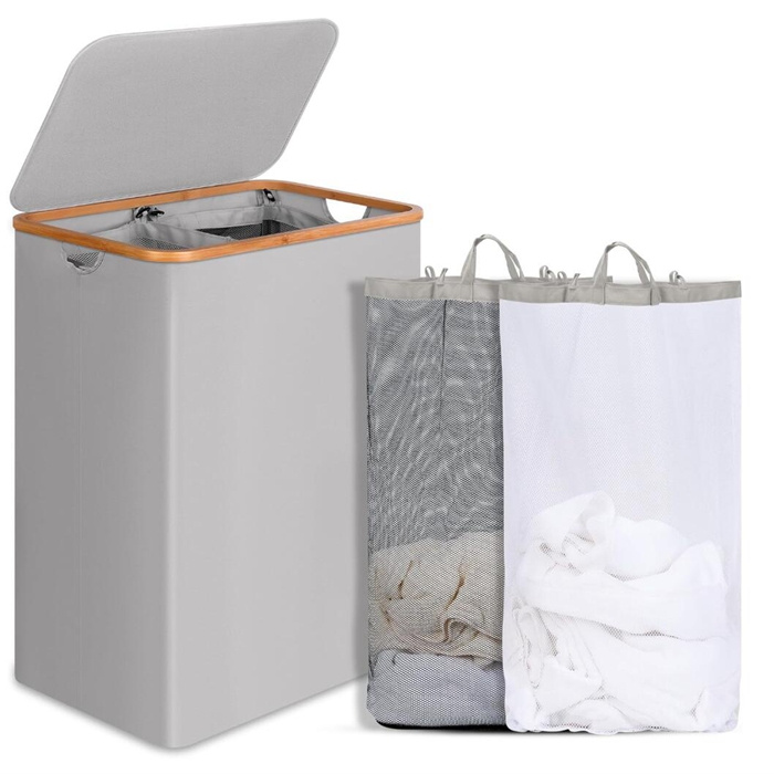 Narrow Laundry Hamper with Bamboo Handles for Bathroom Bedroom