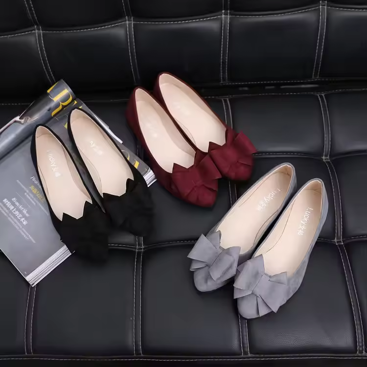 Wholesale Pointy Toe Women Shoes Flats Bow Tie Shoes Ballerina Women Low Heels Shoes