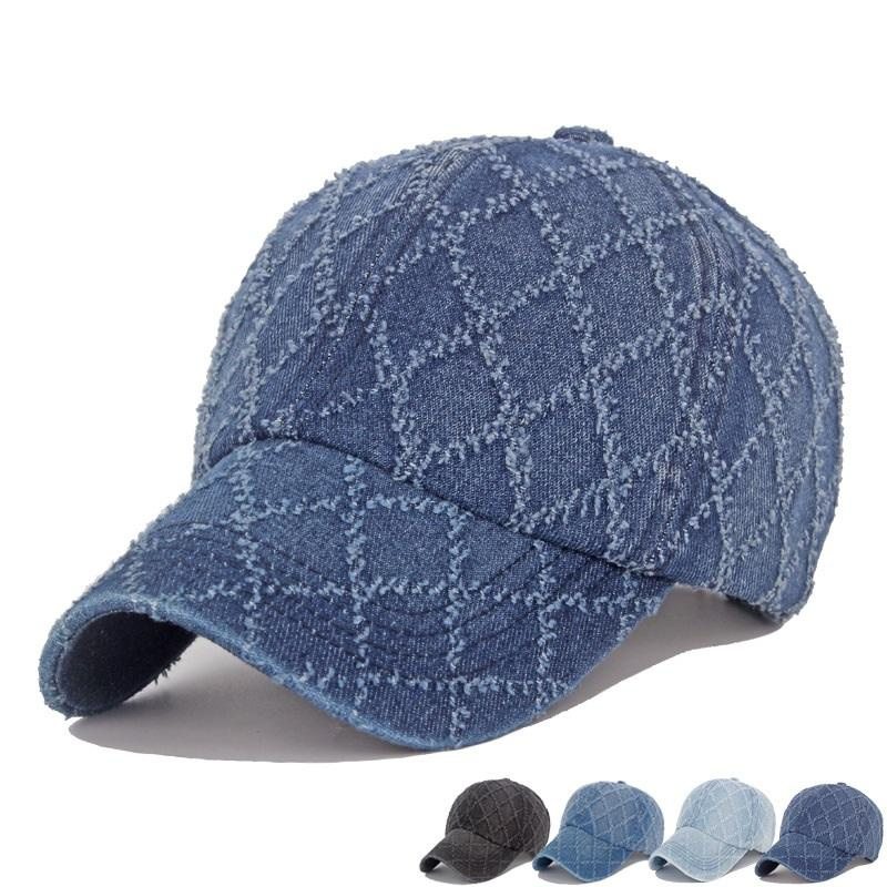 Spring and Summer Washed Denim Hat Head Girt Diamond Check Hook Outdoor Baseball Caps