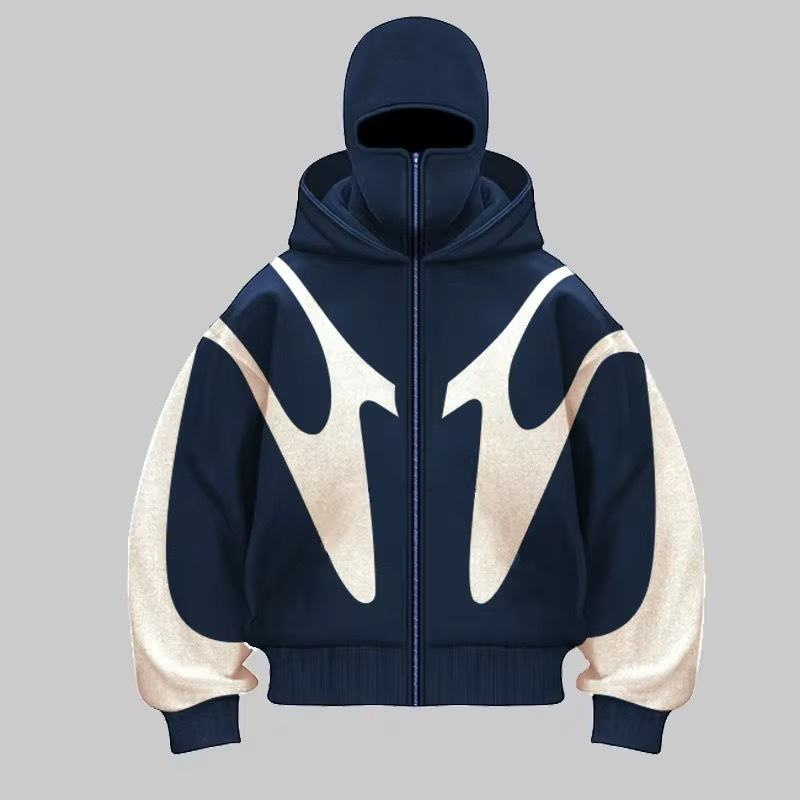 Wholesale Double Hood Unique Design Men's Loose Y2K Unisex Zipper Hoodies