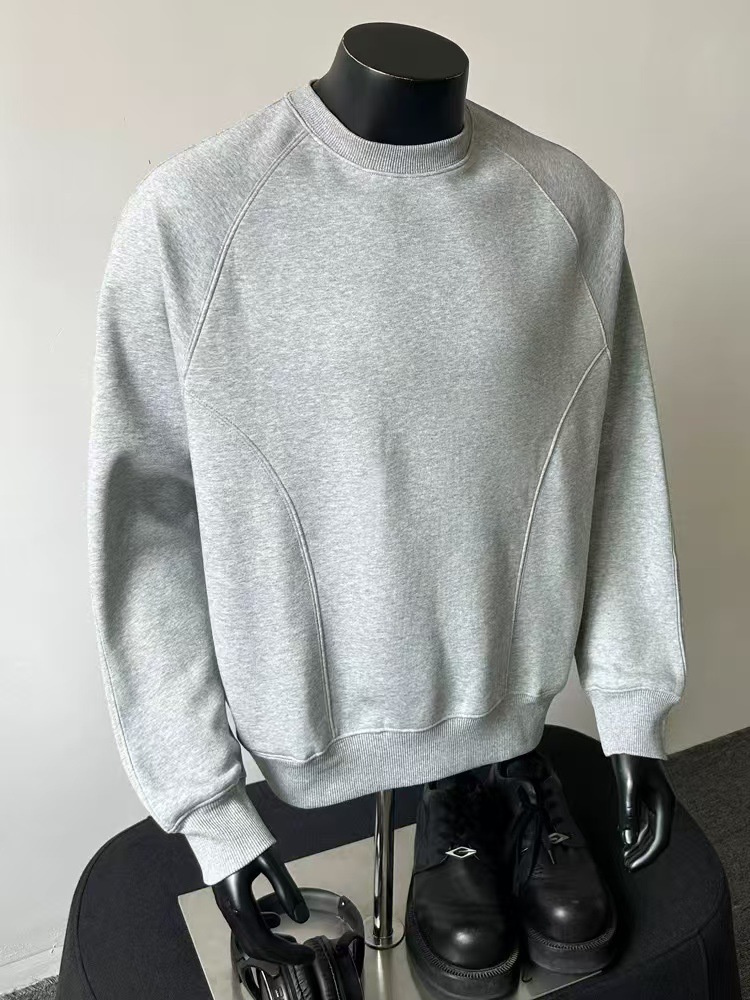 Oversized 500 Gram Autumn and Winter Round-Neck Pullover Terry Sweatshirt 2024 New Men's Short-Length -Sleeved T-Shirt