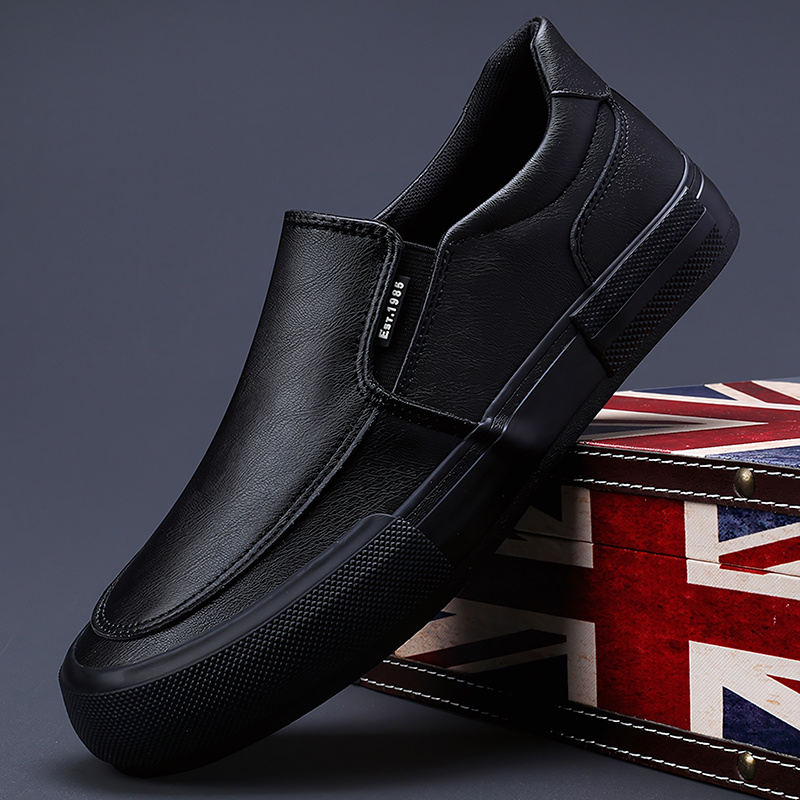 Classic Low Top Slip on Waterproof Latest Black Leather Soft Rubber Sole Casual Shoes Mens Loafers