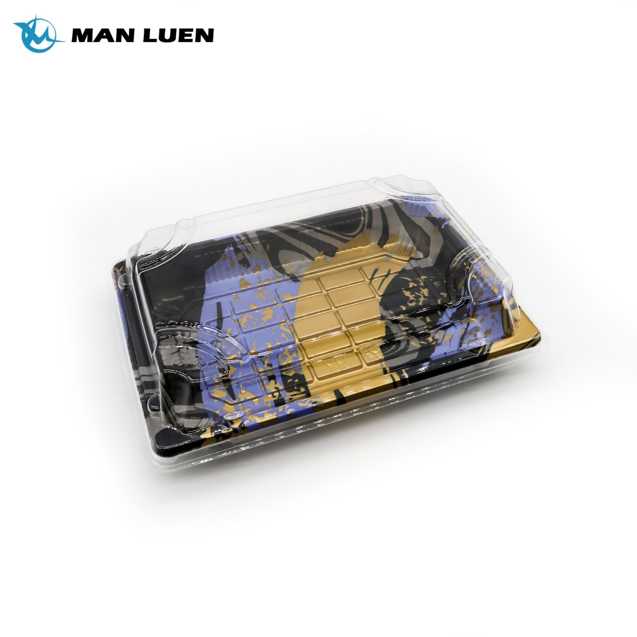 Hot Sale Japanese Printing Design Disposable Sushi Roll Food Packaging Plastic Fruit Salad Food Container Takeaway Rectangle Sushi Tray with Lid