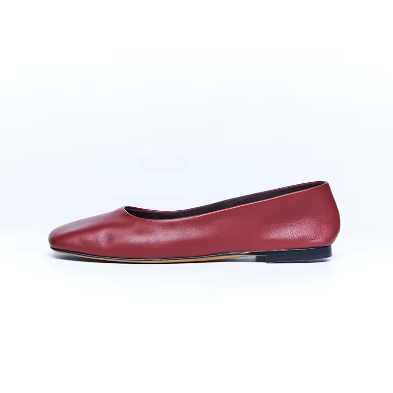 Red Leather Women Flats,Ballet Office Shoes,Casual Square Toe Flat Shoes Wholesale And Luxury Private Label Design