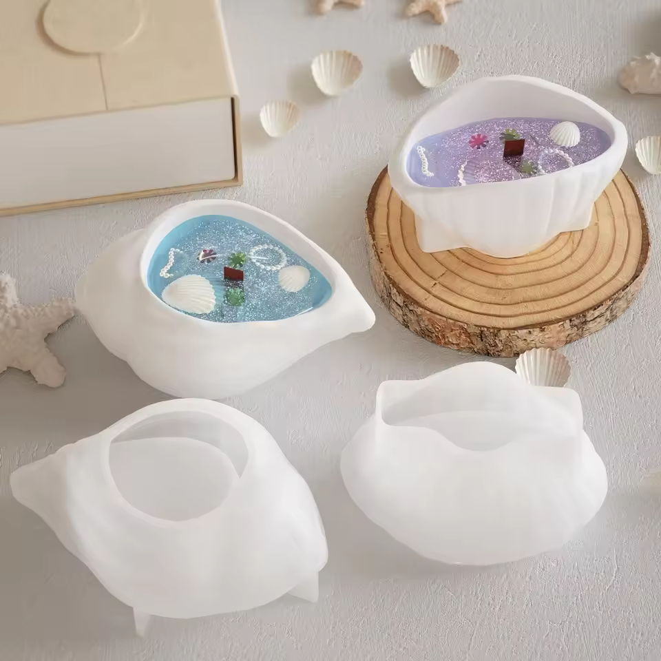 Dm1093 Epoxy Resin Casting Seashell Shape Jewelry Container Gypsum Candles Holder Trinket Storage Mold For Diy Crafts Home Decor