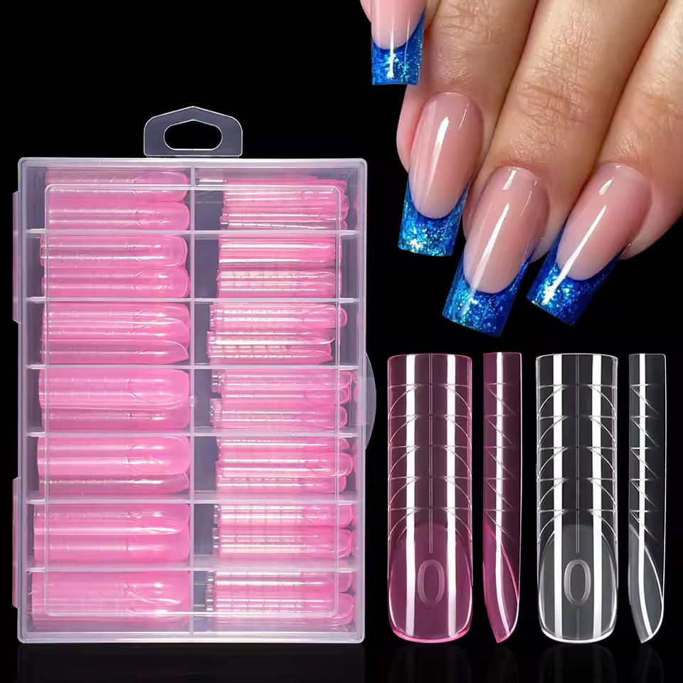 Private Label Russia Quick Building Nail Molds 140pcs Acrylic Extension Form Tips Traceless Pink Plastic Dual Form Nail Tips